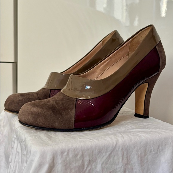 Anyi Lu Burgundy and Brown Heels - Picture 1 of 3